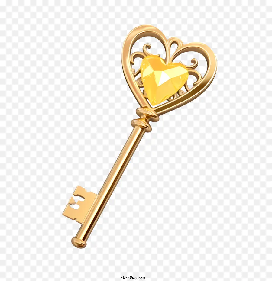Golden Key，Coração PNG