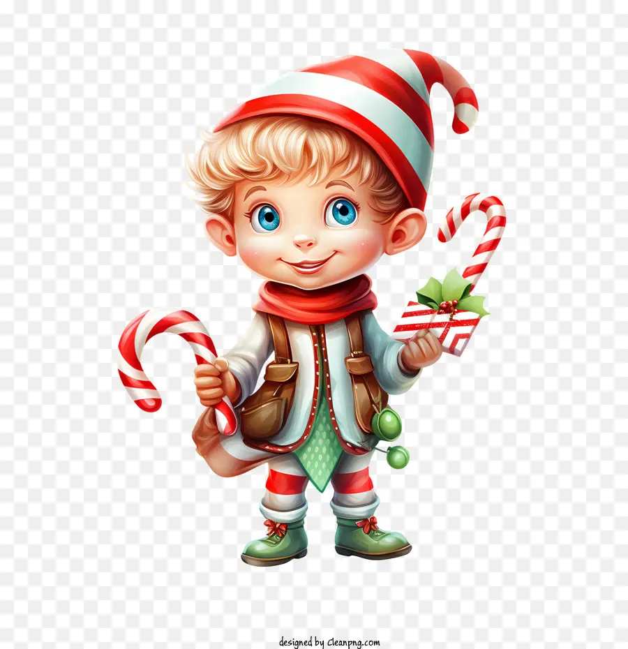 Christmas Elf，Candy Cane PNG