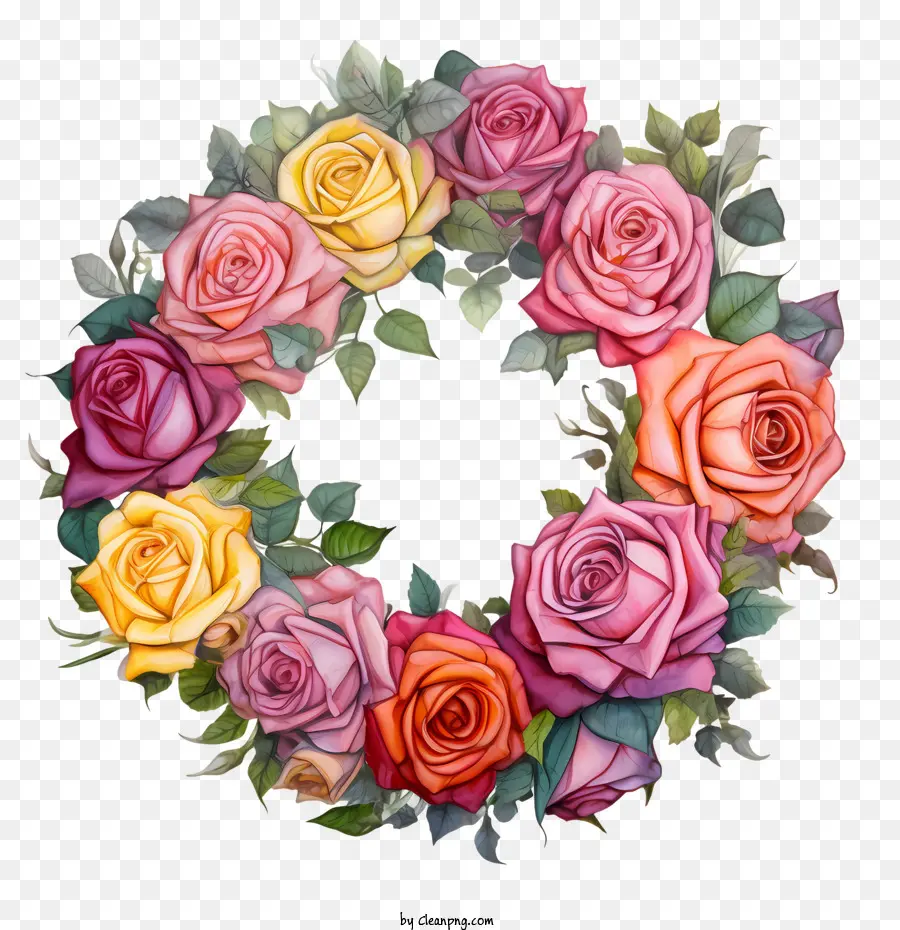 Coroa De Rosas，Rosas Coloridas PNG