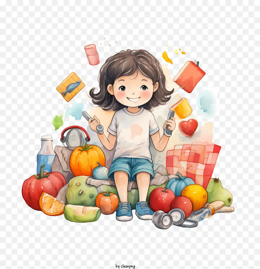 Dia Da Saúde Infantil，Criança Com Frutas PNG