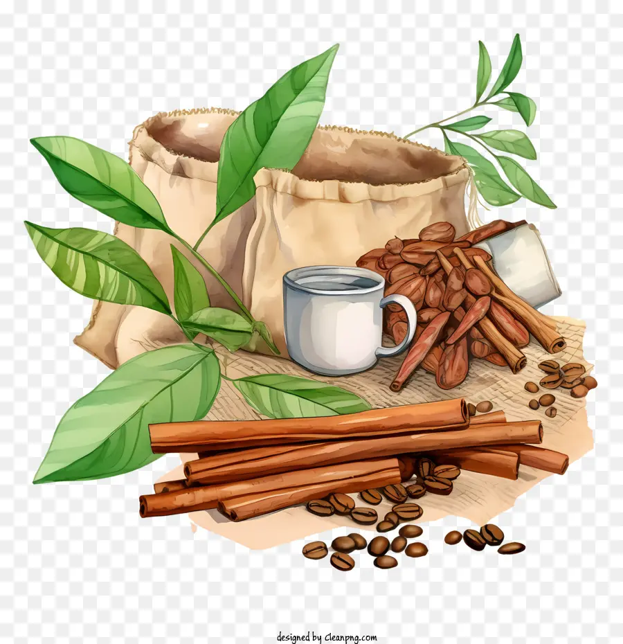 Grãos De Café，Folhas De Chá PNG