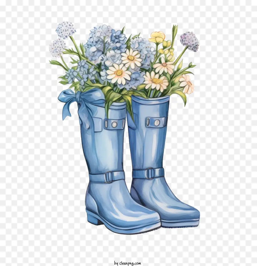 Botas De Borracha，Botas Azuis Com Flores PNG