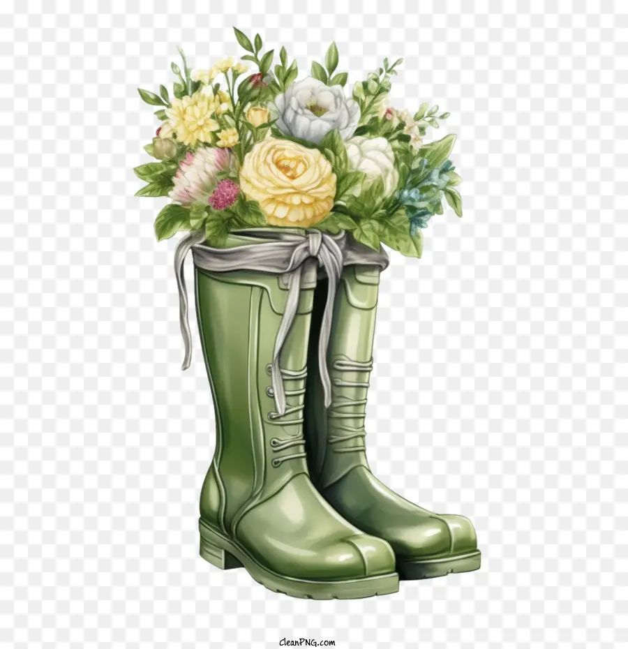 Botas De Borracha，Botas Verdes Com Flores PNG