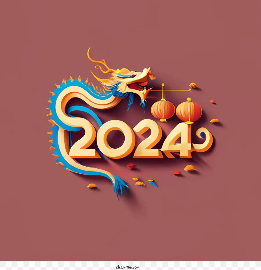 2024 Feliz Ano Novo，Dragão PNG