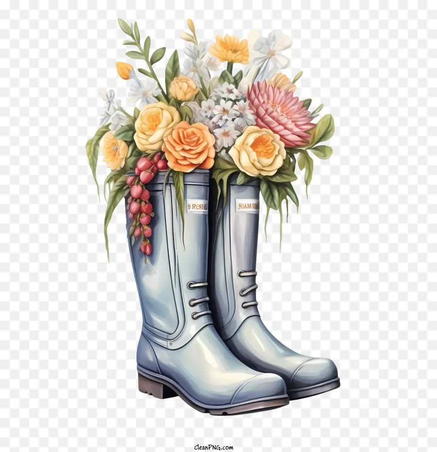 Botas De Borracha，Botas Verdes Com Flores PNG