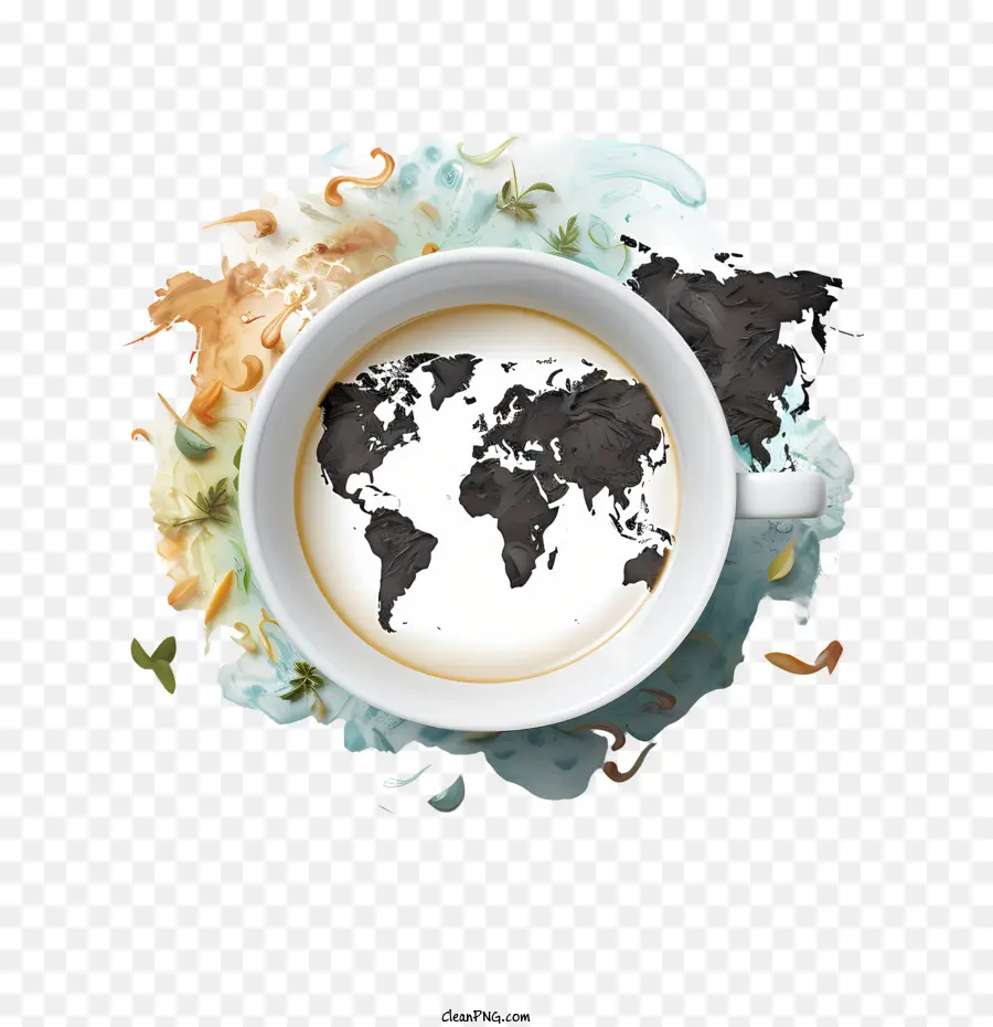 Dia Internacional Do Chá，Mapa Mundial Em Uma Xícara De Café PNG