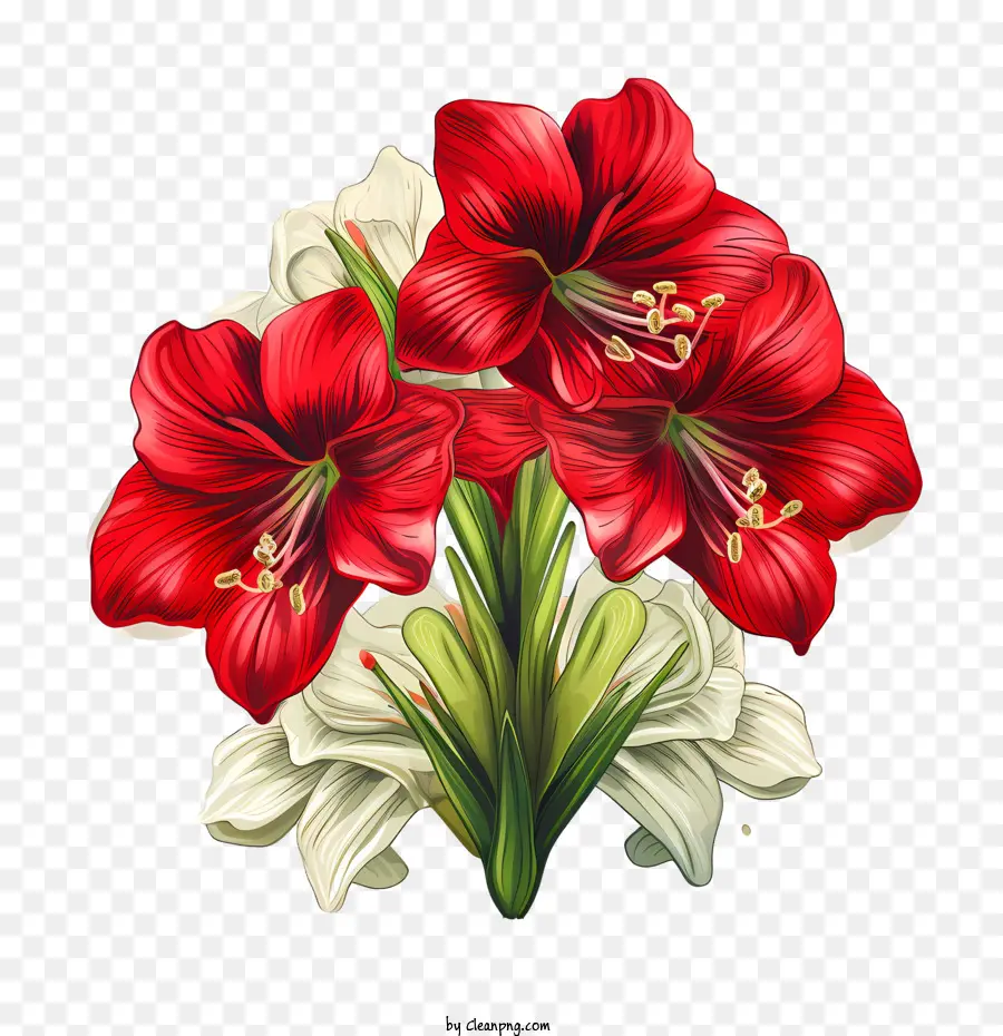 Amaryllis Flor，Flores Vermelhas PNG