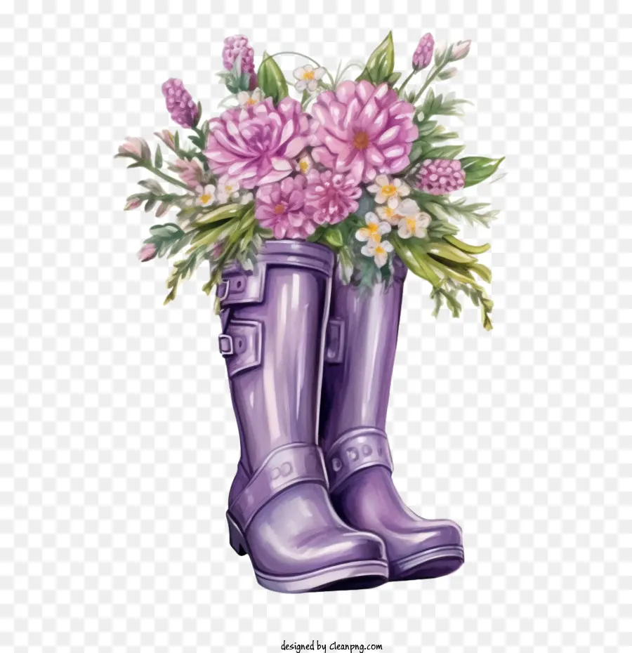 Botas De Borracha，Botas Rosa Com Flores PNG