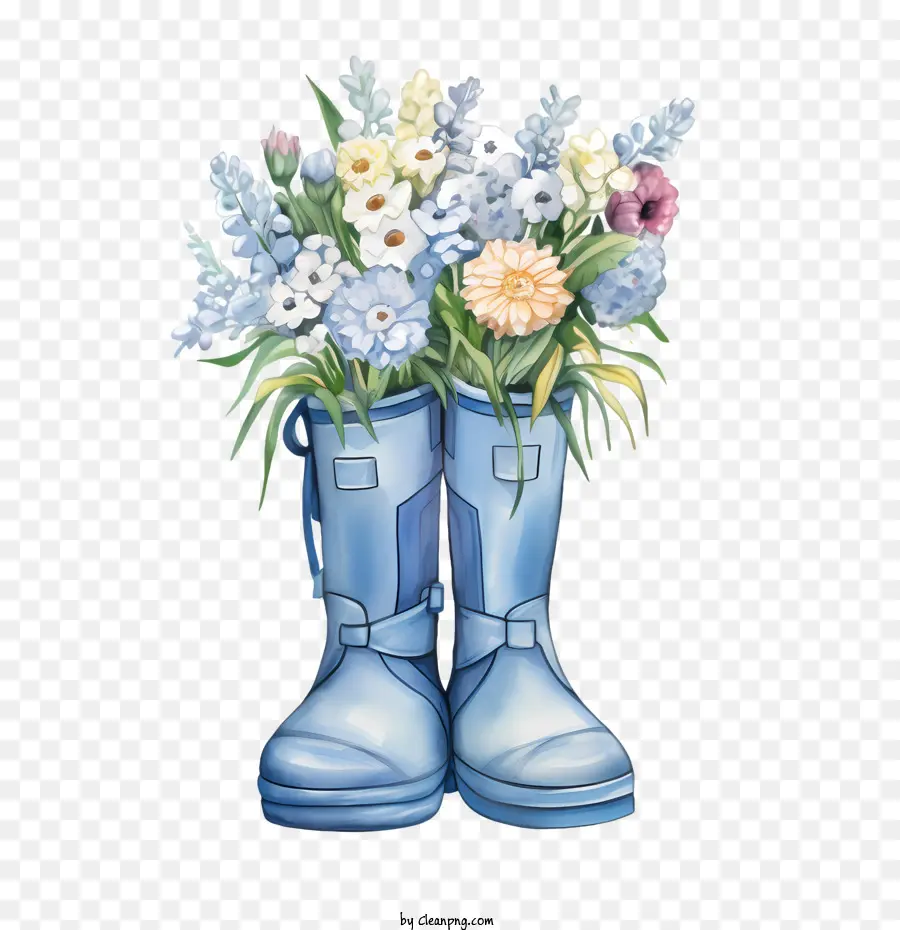 Botas De Borracha，Botas Azuis Com Flores PNG