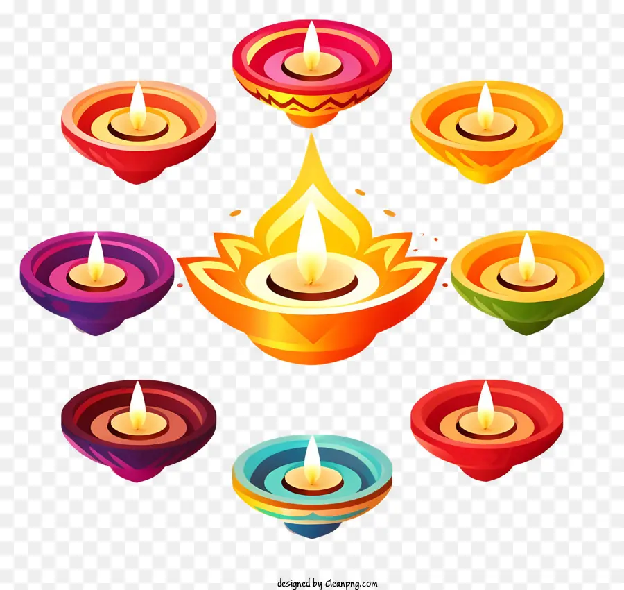 Velas De Diwali，Ilustração Colorida PNG