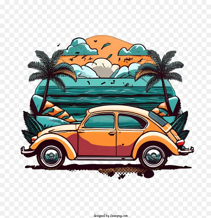 Volkswagen Beetle，Vintage PNG