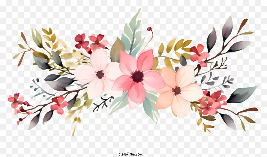 Arranjo Floral，Cor De Rosa E Flores Brancas PNG