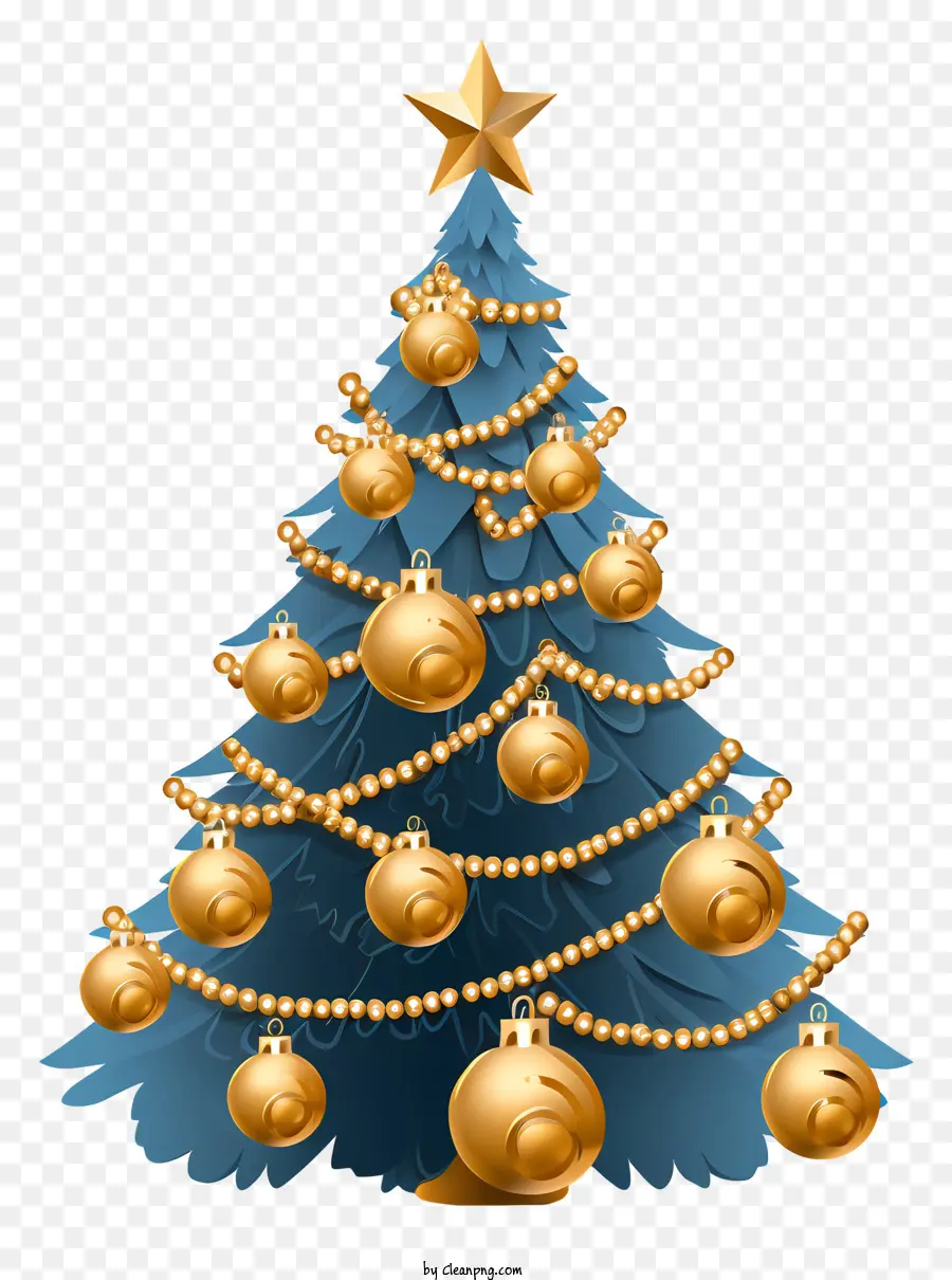 Azul árvore De Natal，Baubles De Ouro PNG