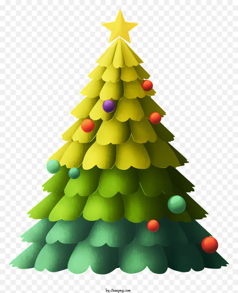 Árvore De Natal 3d，Formas Verdes E Amarelas PNG