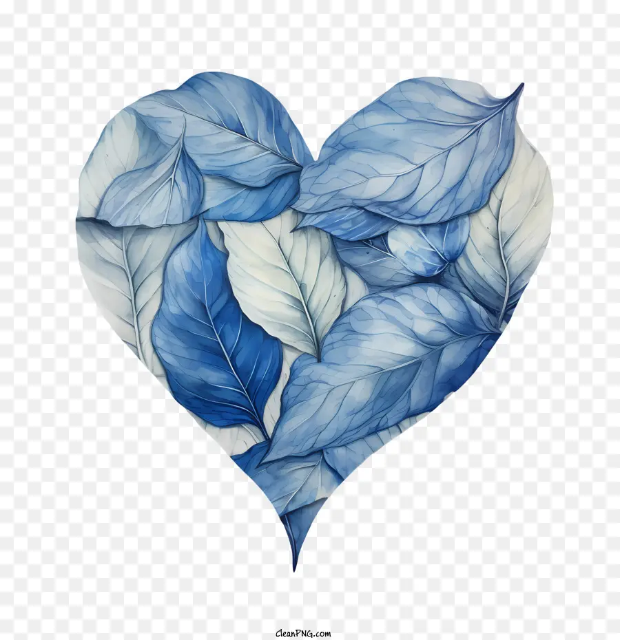 Folhas Azuis，Coração PNG