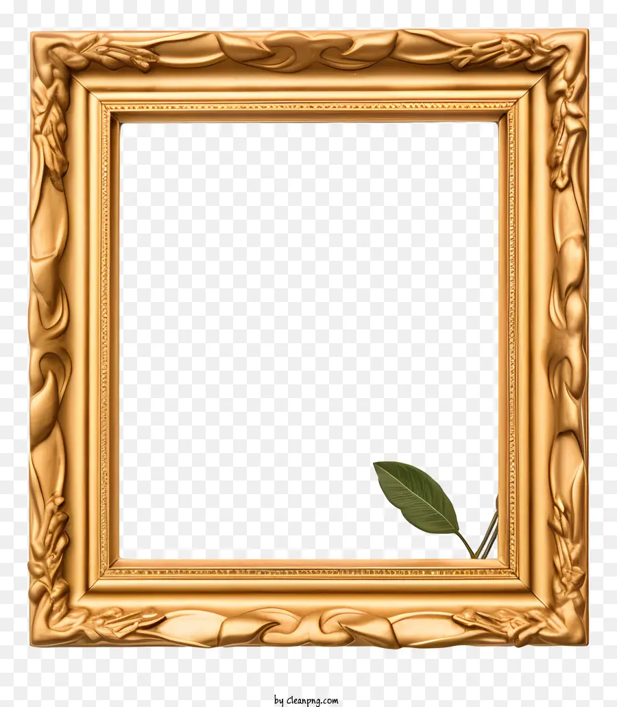 Golden Frame，Folha Verde PNG
