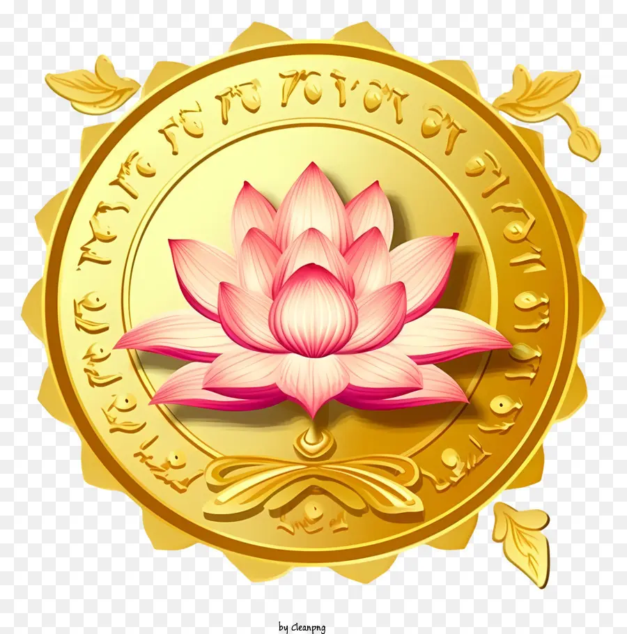 Medalhão De Ouro，Flor De Lótus Rosa PNG