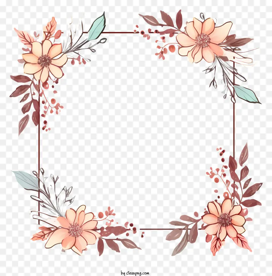 Quadro Floral Em Aquarela，Black Background PNG