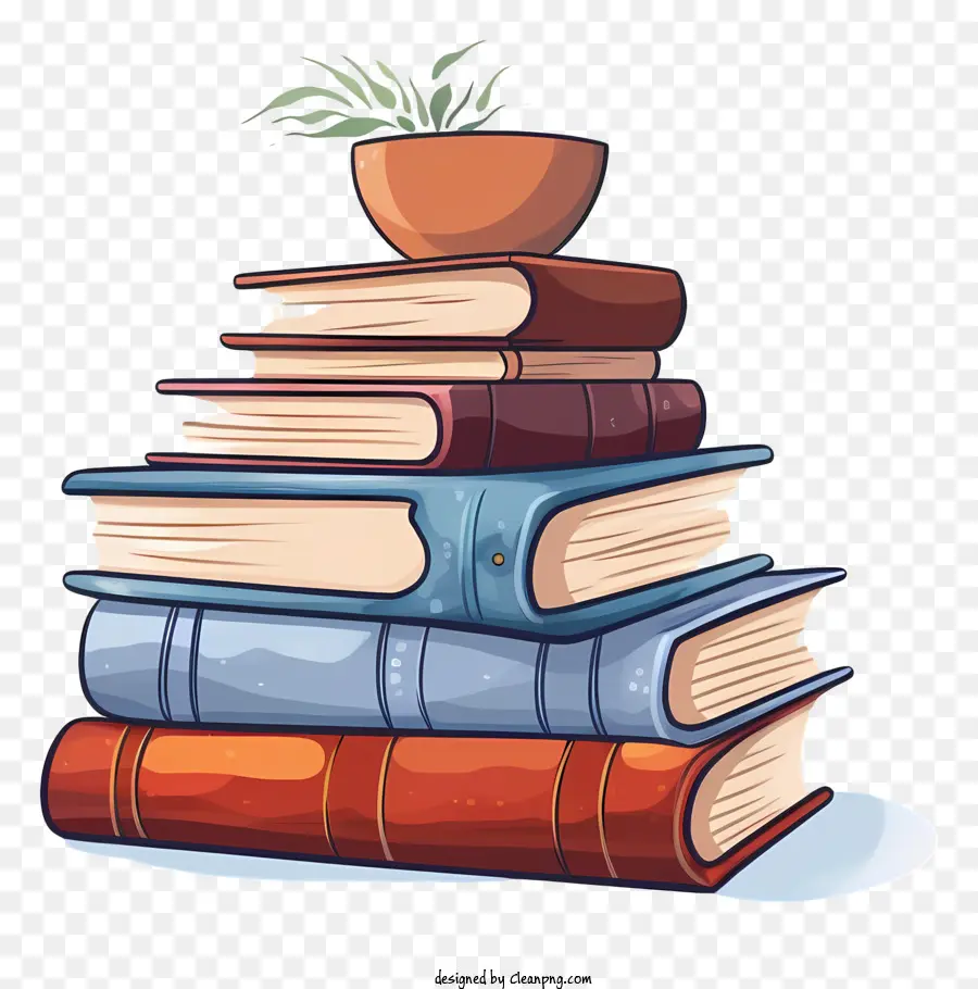 Pilha De Livros，Planta De Vaso PNG