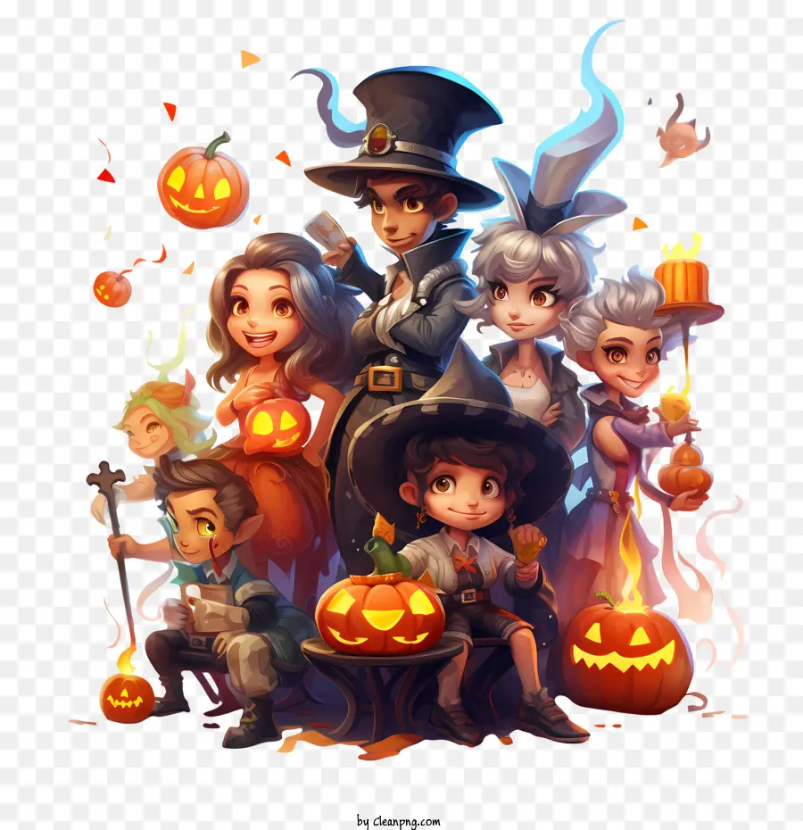 Festa De Halloween，Grupo De Personagens Em Fantasias De Halloween PNG