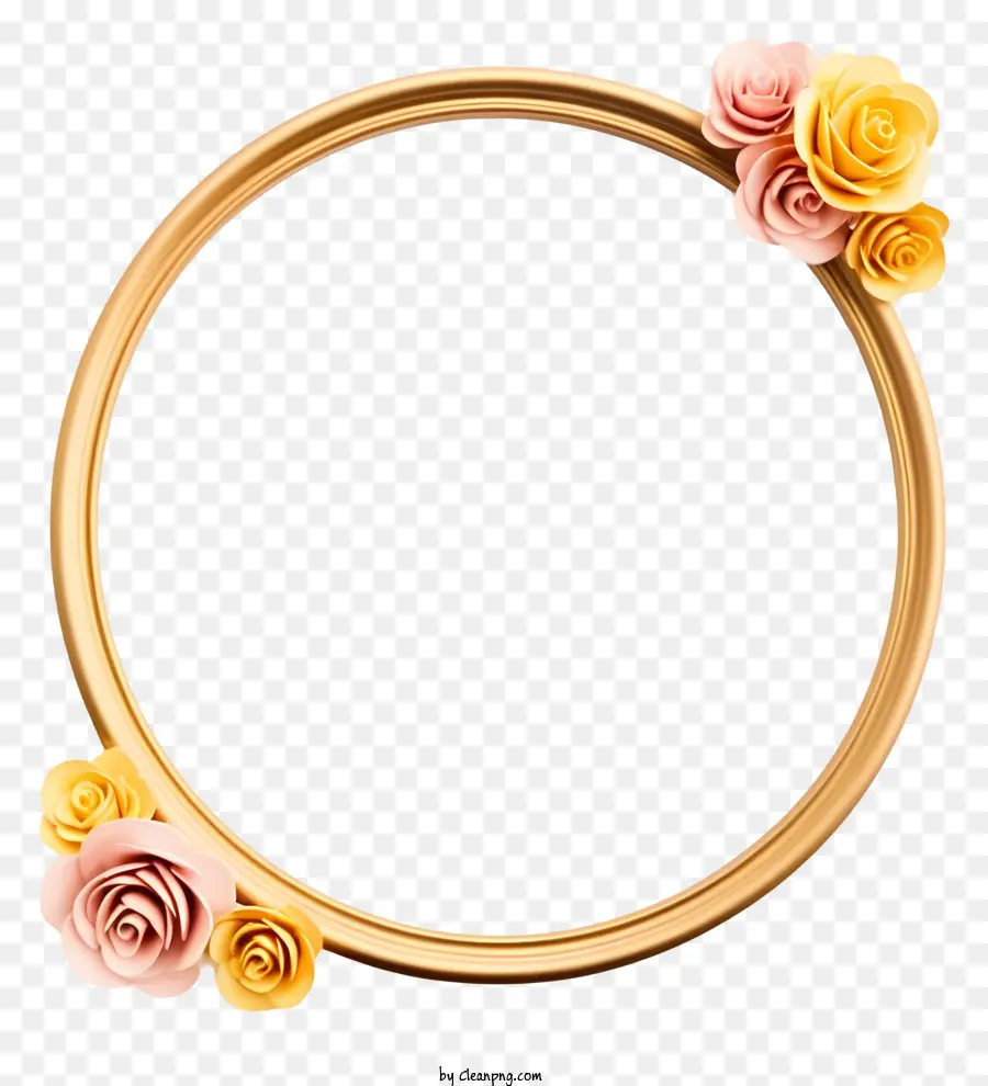 Moldura De Ouro，Rosas Rosa E Amarelo PNG