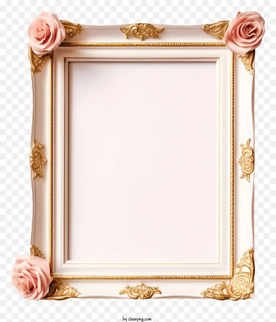 Quadro Ornamentado Branco，Rosas Cor De Rosa PNG