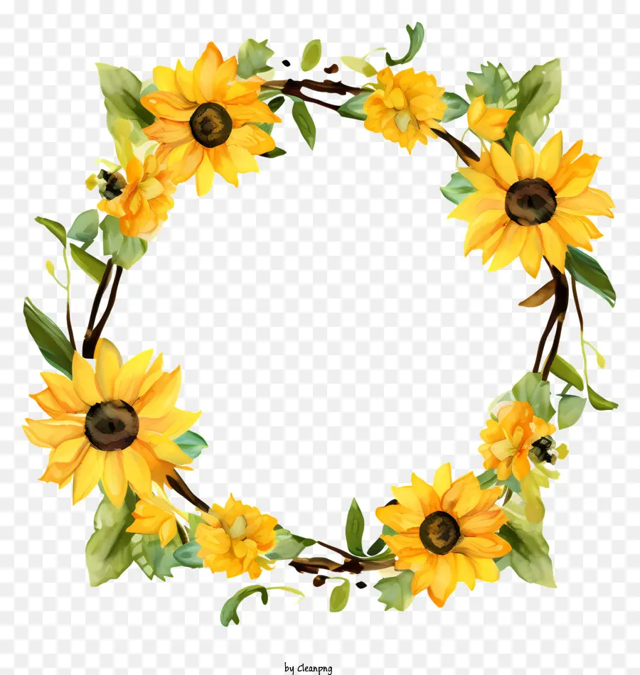 Coroa De Flores De Girassol，Flores Amarelas PNG