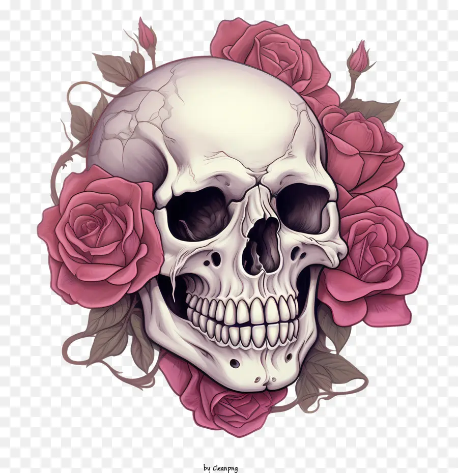 Caveira Rosa，Caveira Com Flores PNG