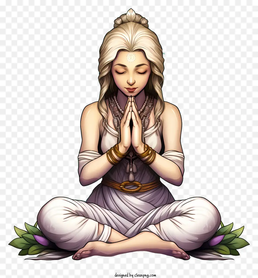 Mulher De Vestido Branco，Mulher Meditando PNG