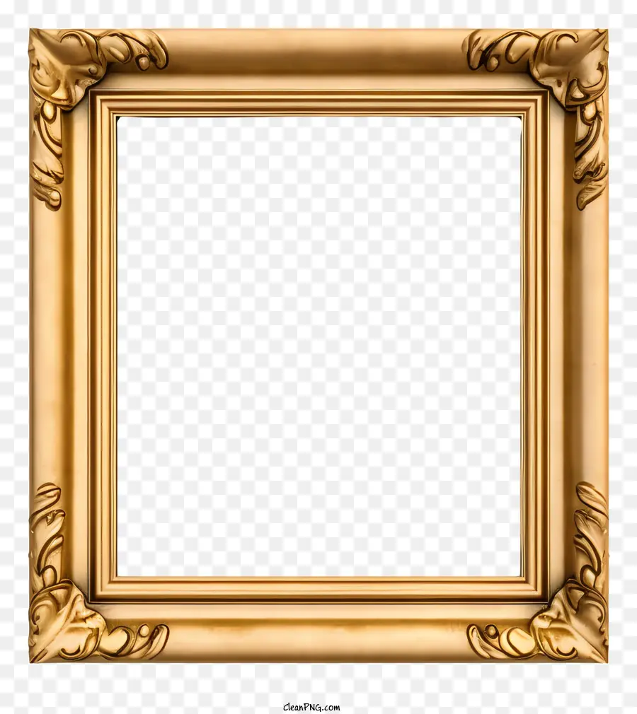 Quadro Ornamentado Dourado，Black Background PNG