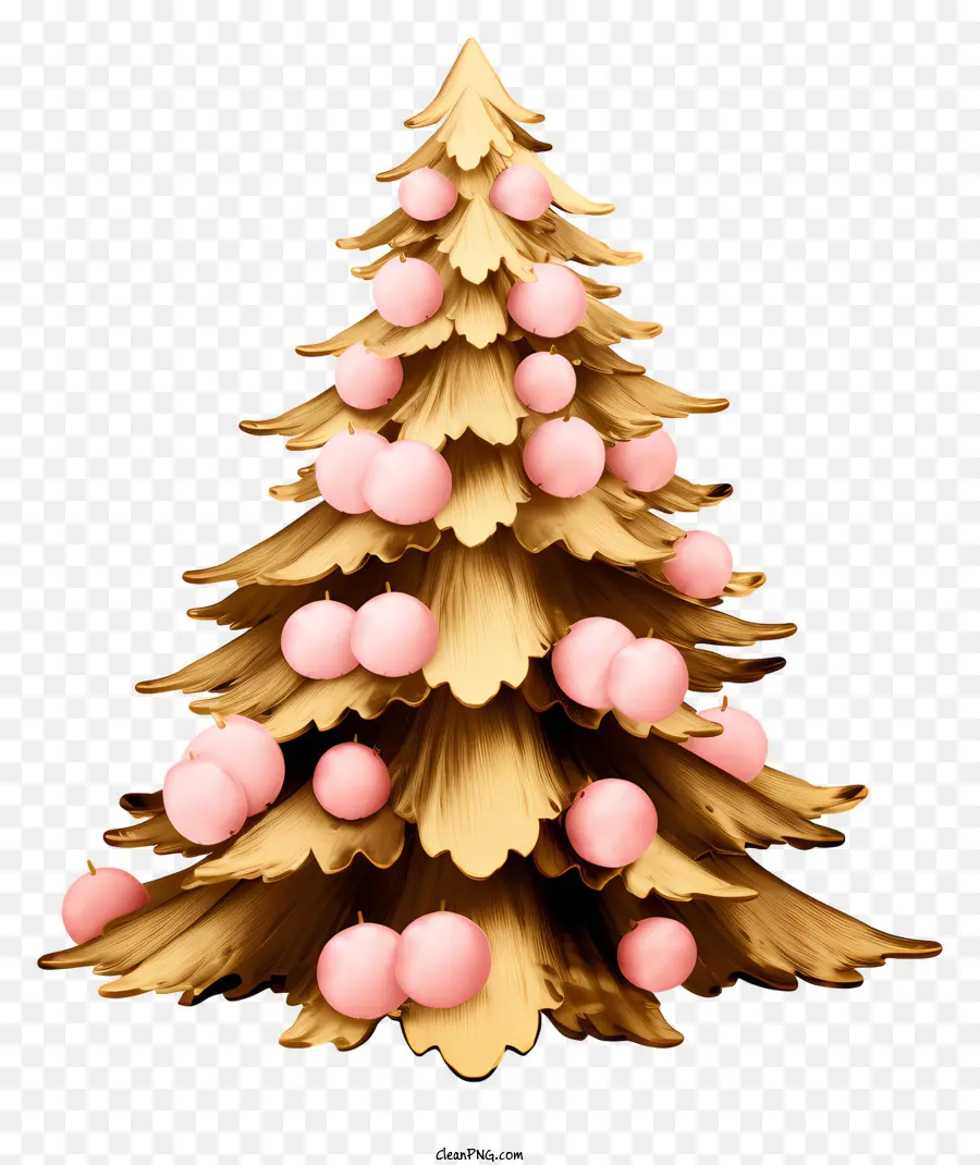 árvore De Natal Dourada，Ornamentos Rosa E Vermelho PNG