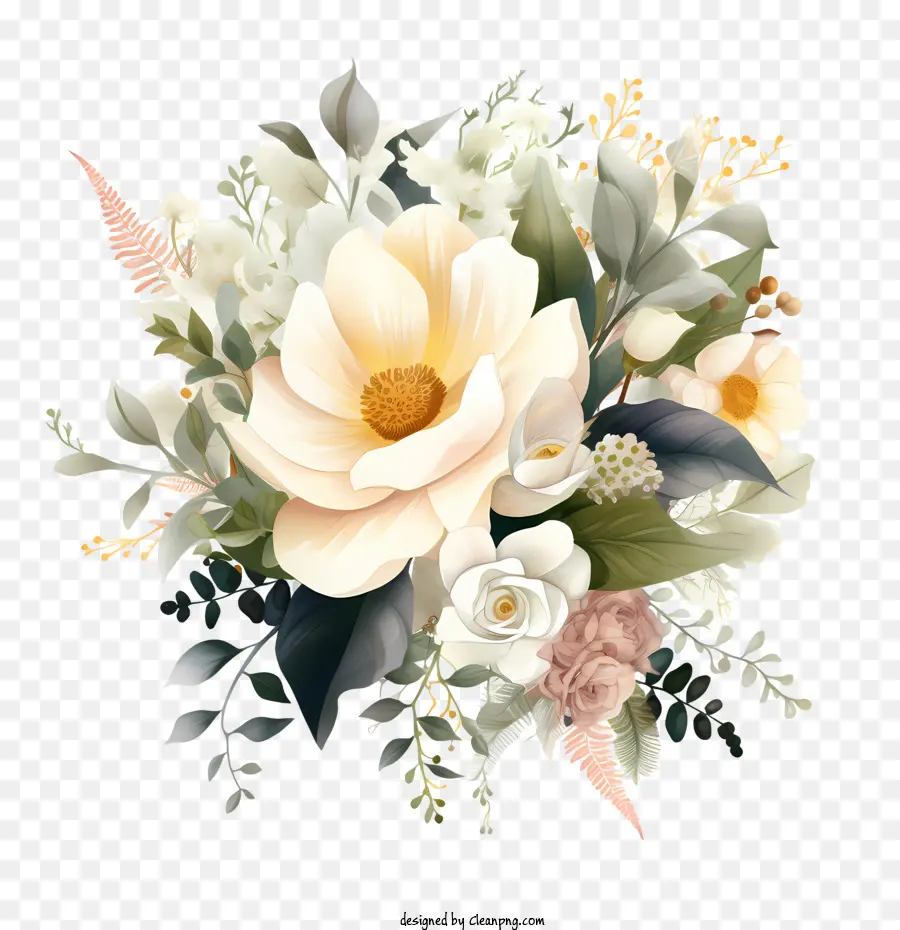Design De Convite Floral De Casamento，Flores Brancas PNG