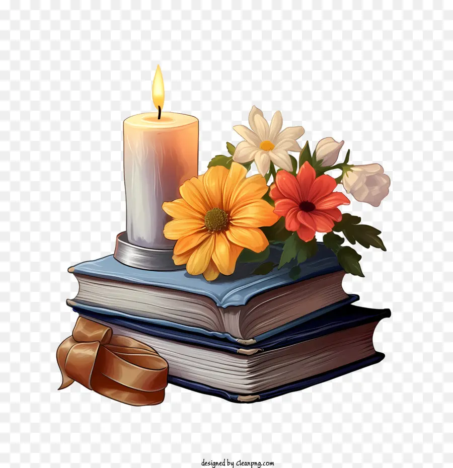 Flor Do Dia De Finados，Vela E Livros PNG