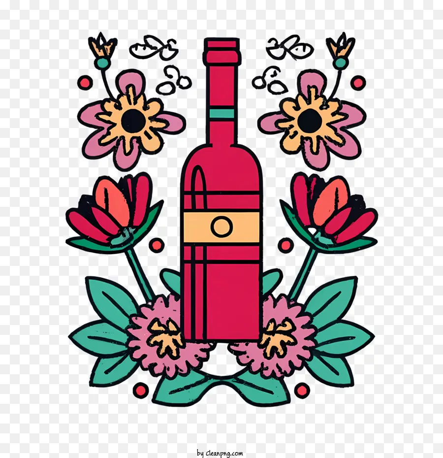 Garrafa De Vinho，Flores PNG