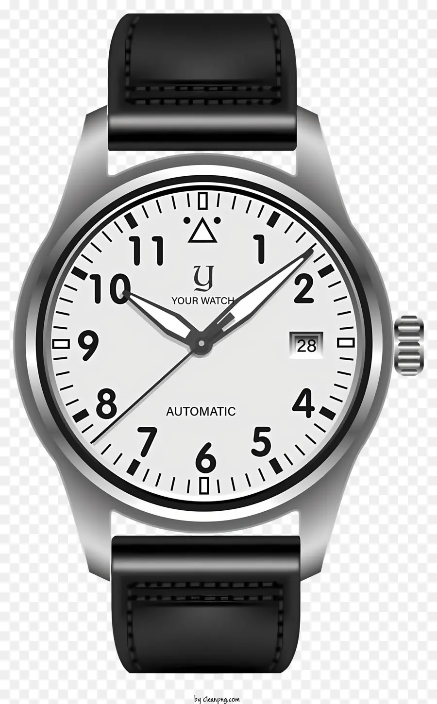 Relógio Branco E Preto，Banda De Couro Preto PNG