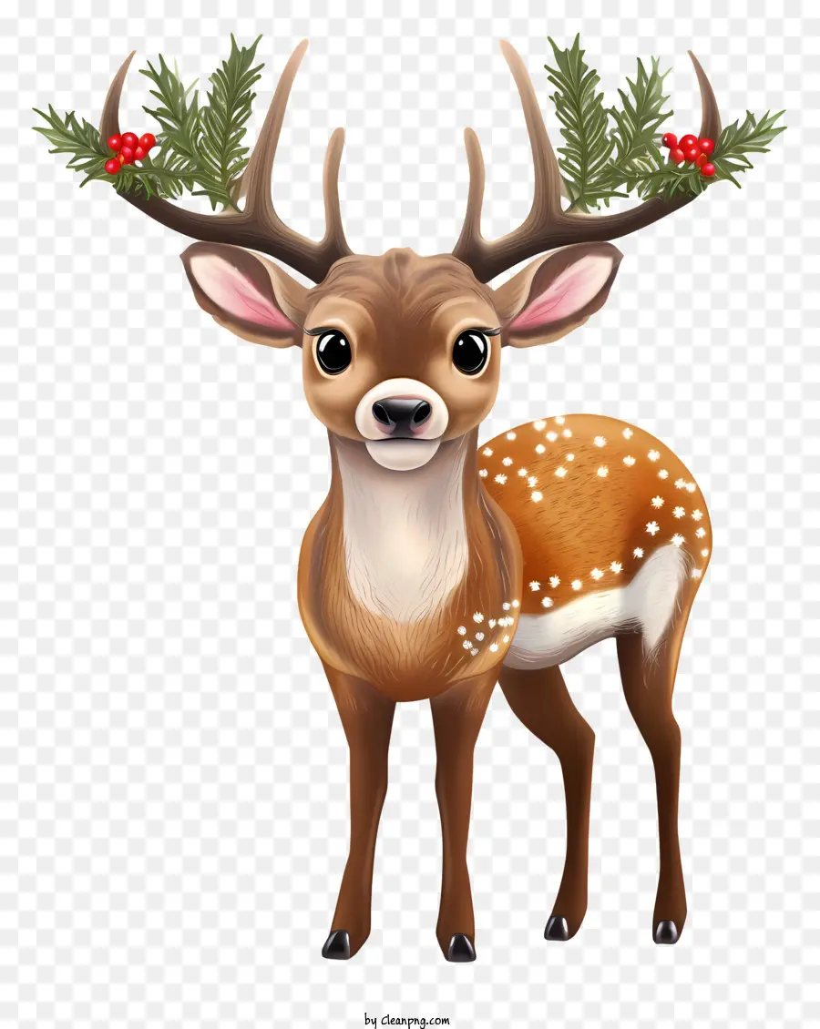 Natal Veado，Antlers Com Folhas PNG