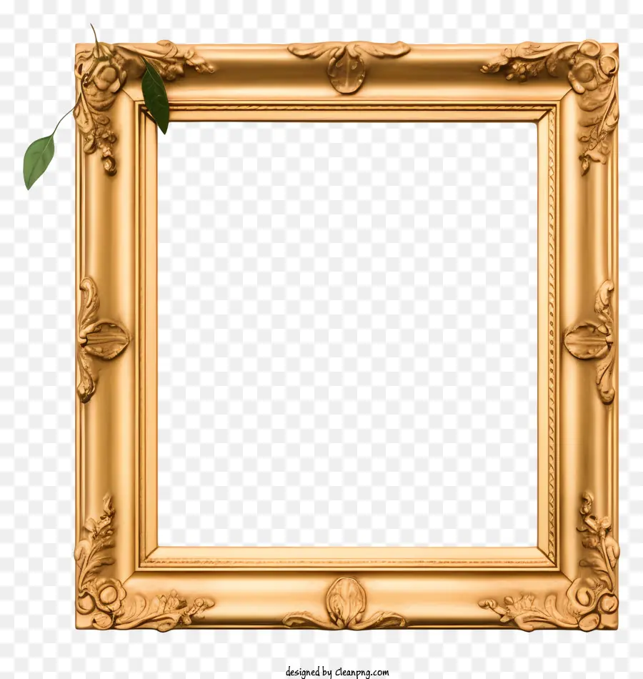 Golden Frame，Folha Verde PNG