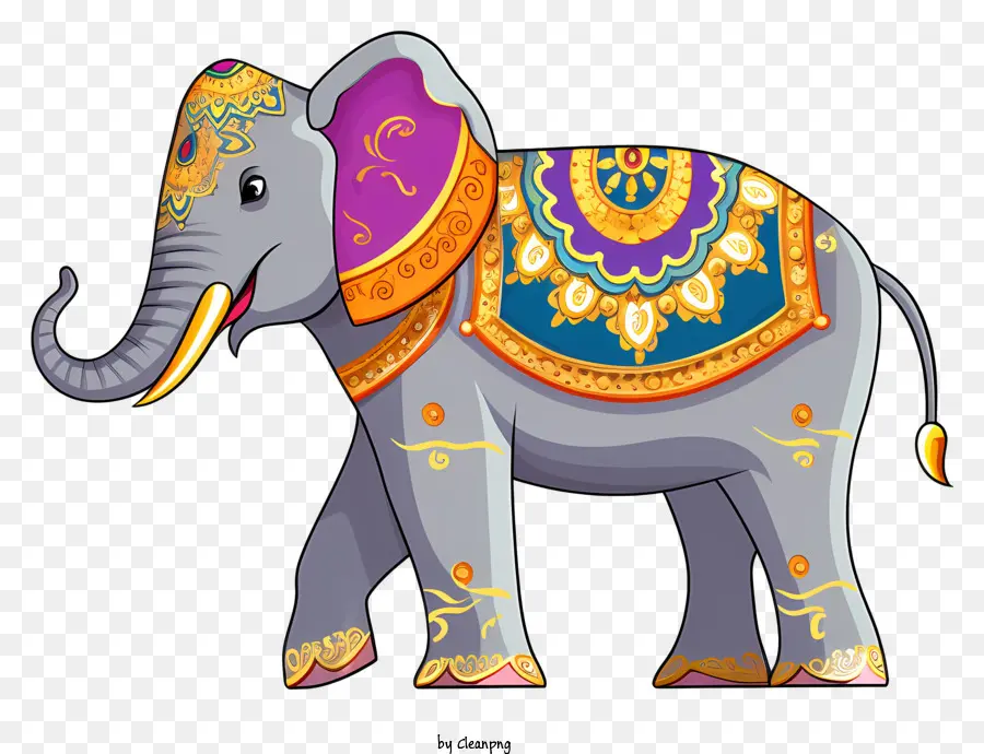 Elefante De Desenho Animado，Elefante Decorado PNG