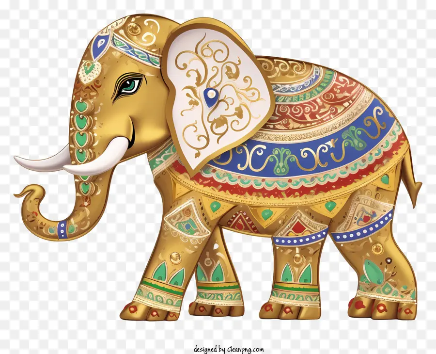Elefante Ornamentado Em Ouro，Elefante Com Design De Ouro PNG