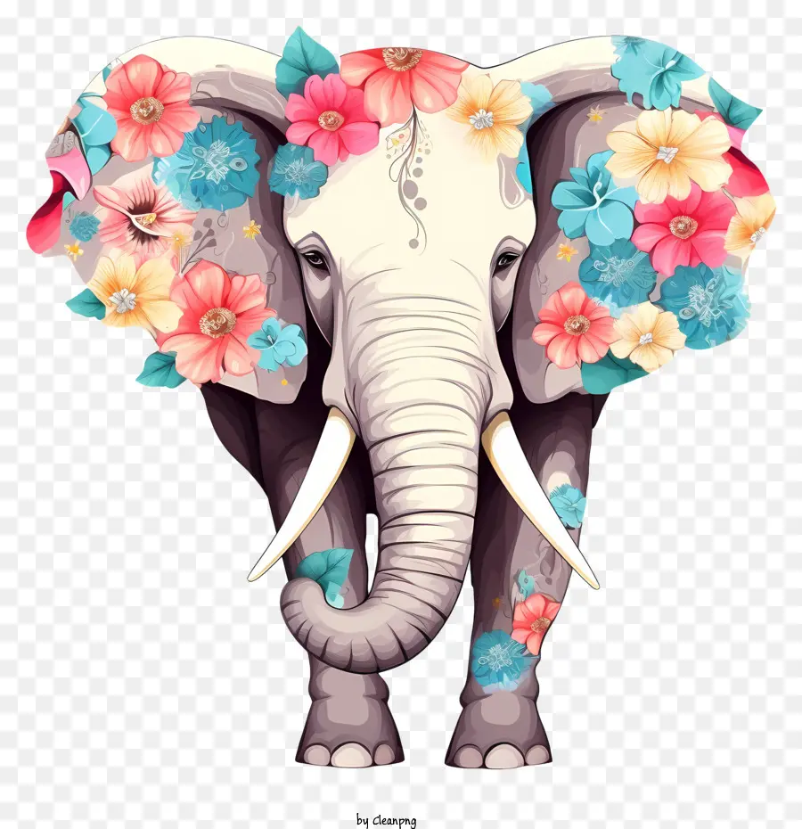 Elefante Da Coroa Floral，Elefante Com Coroa De Flores PNG