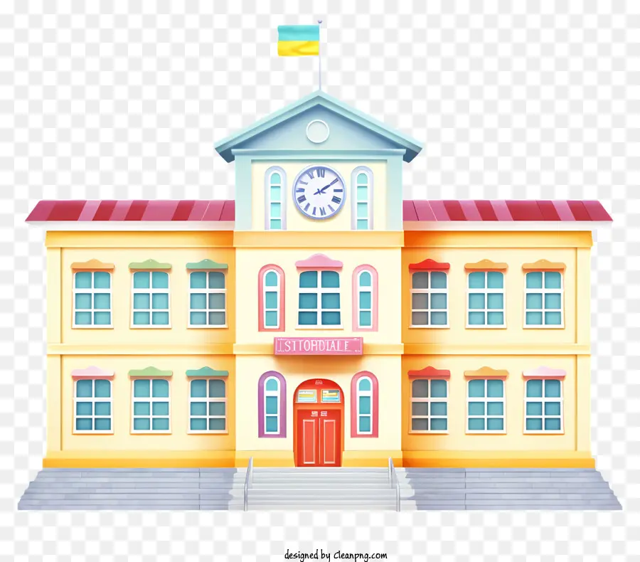 Cartoon Edifício Da Escola，Construção Da Escola De Duas Histórias PNG