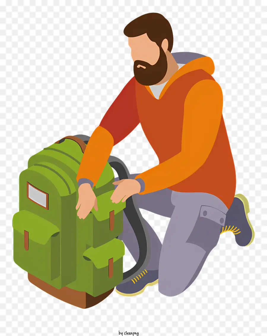 Homem Com Barba，Mochila Verde Grande PNG