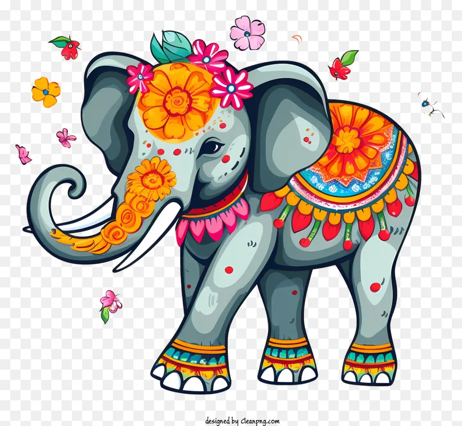 Elefante De Pele Negra，Elefante Decorado PNG