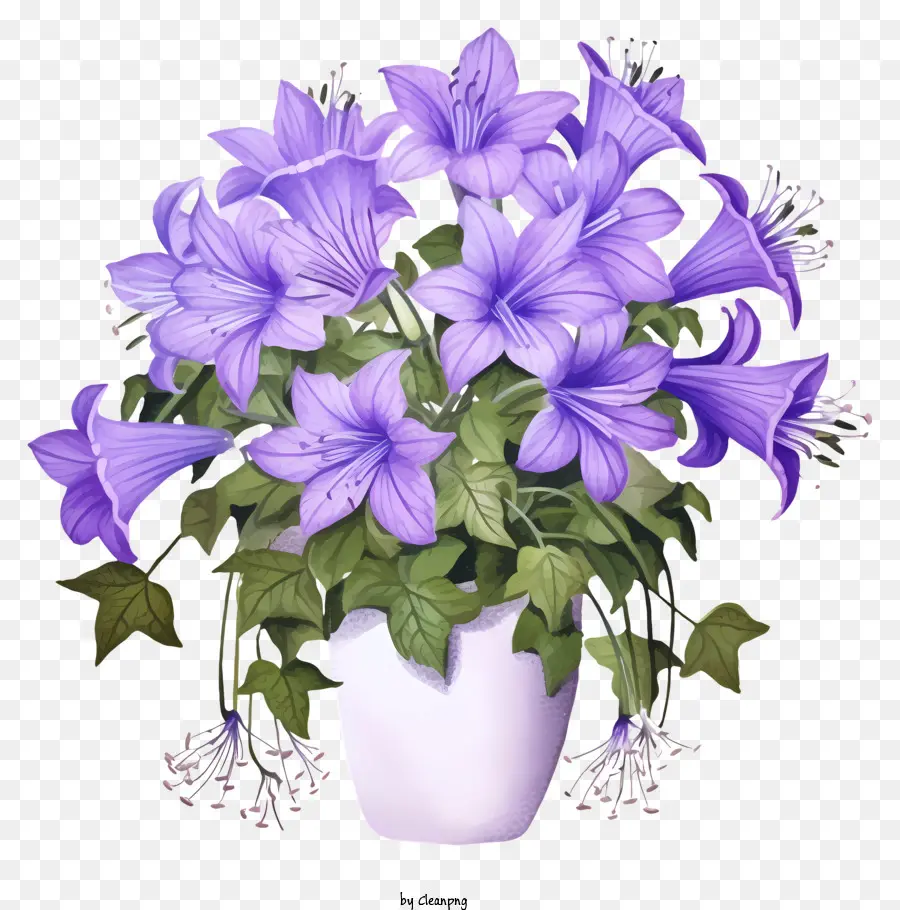 Vaso Branco，Flores Azuis PNG