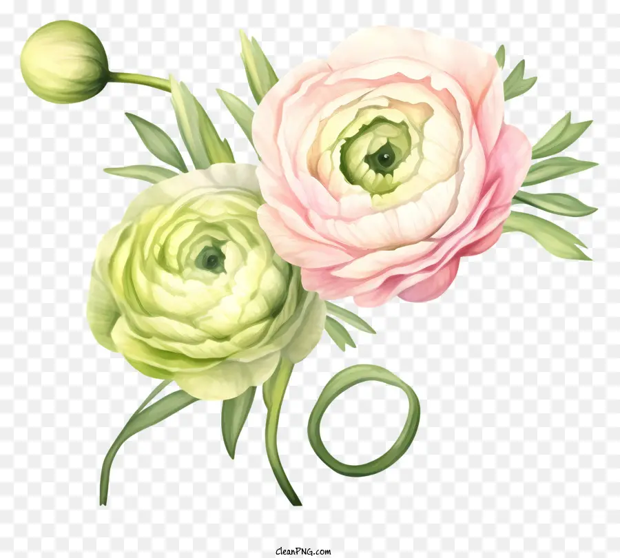 Peônia Flores，Flores Rosa E Verde PNG