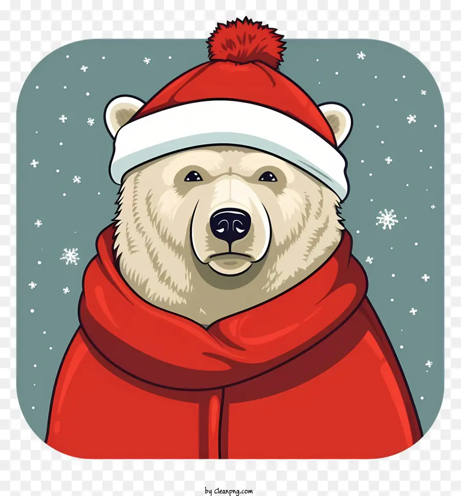 Urso Polar De Desenho Animado，Urso Polar Com Chapéu Vermelho PNG