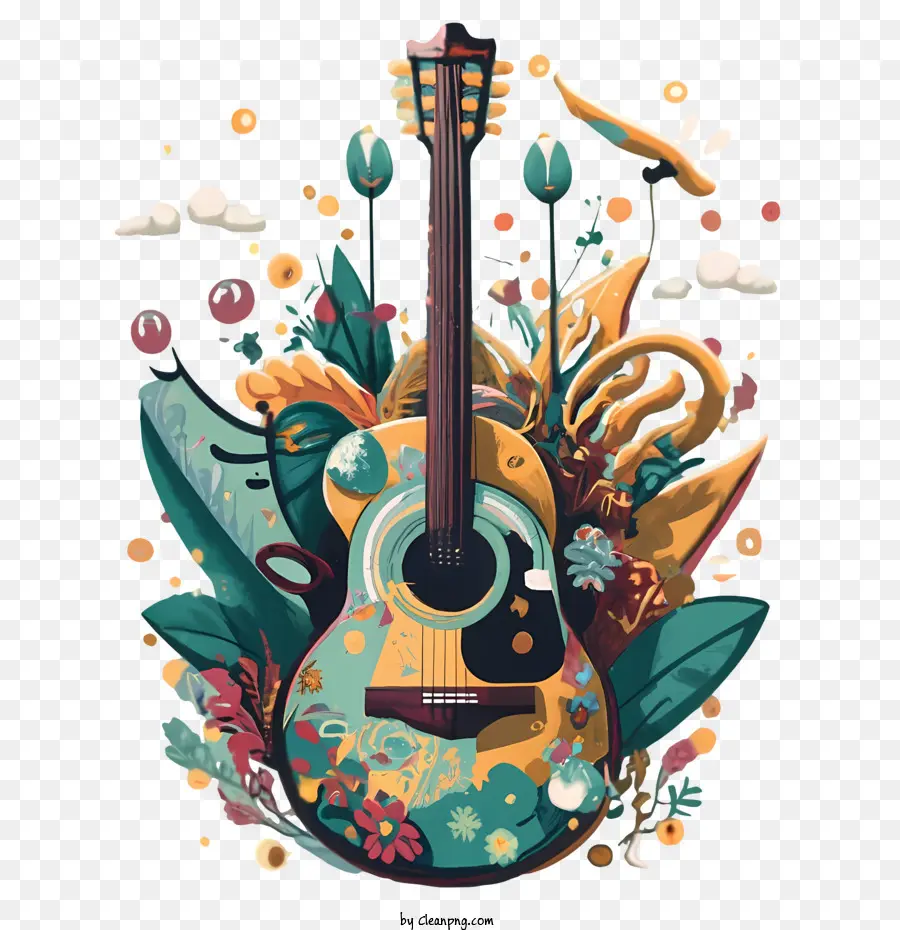 Guitarra，Flor PNG