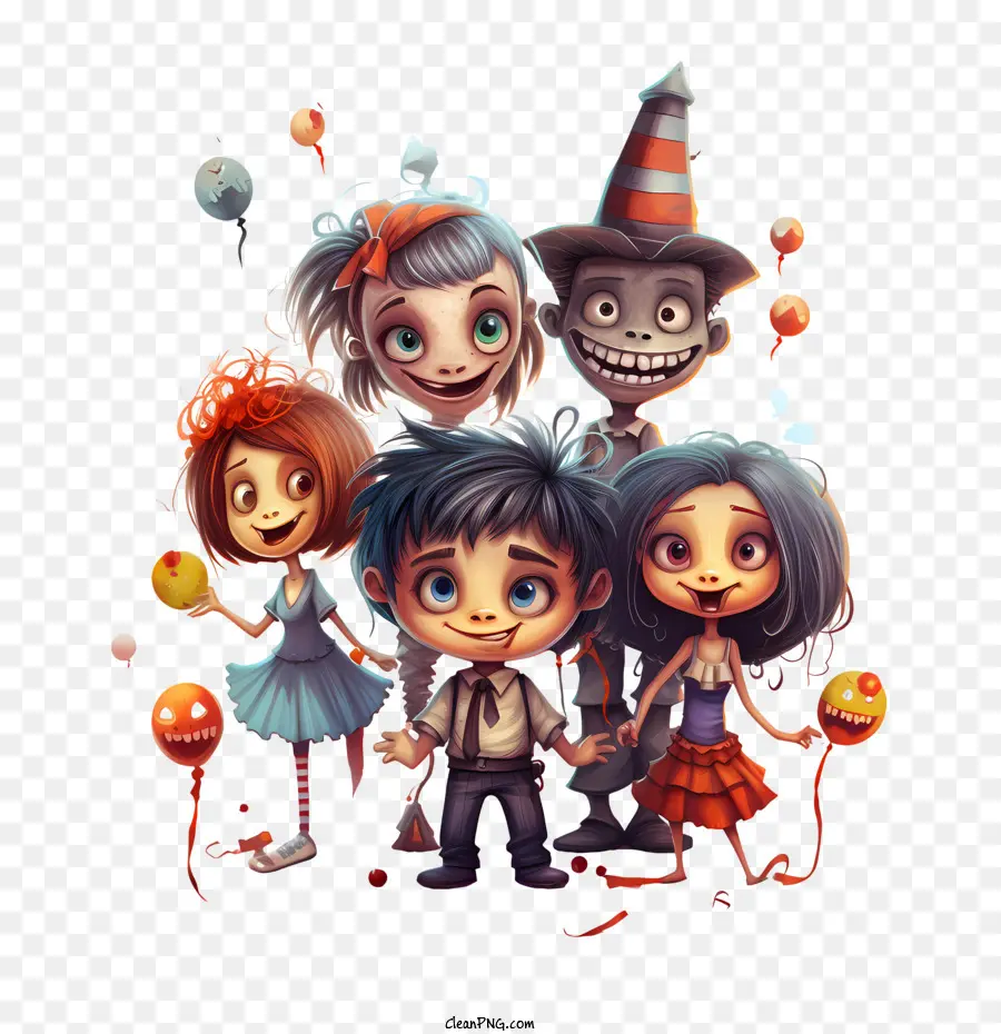 Festa De Halloween，Grupo De Personagens De Desenhos Animados PNG