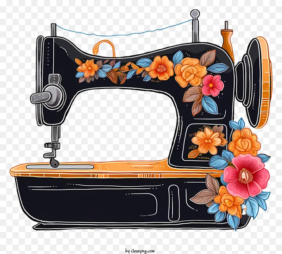 Vintage Máquina De Costura，Enfeites Florais PNG