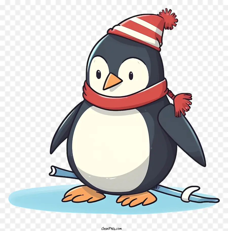 Cartoon Penguin，Chapéu Listrado Vermelho E Branco PNG